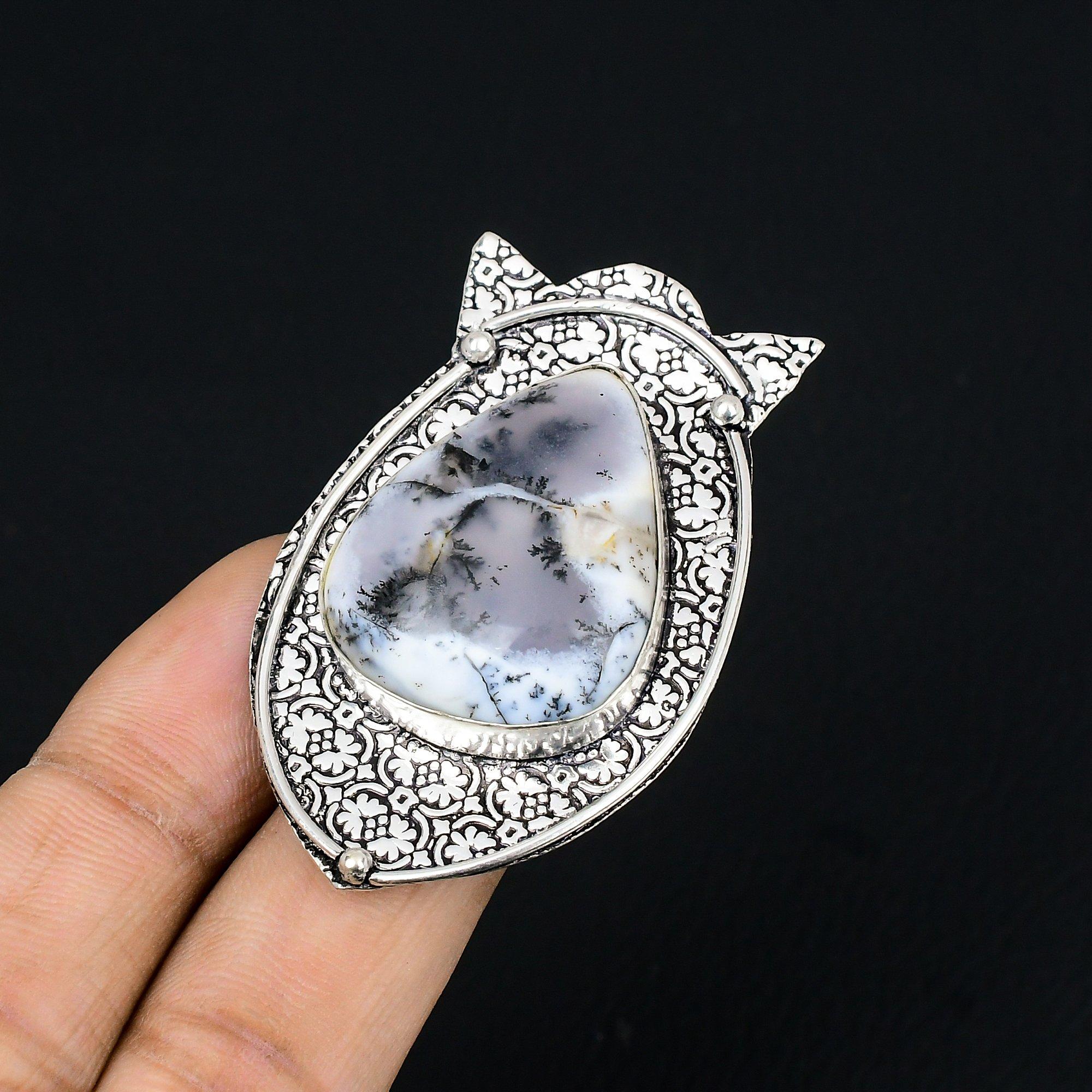 

Friendship Day Deal Natural Dendrite Opal Sterling Silver Stackable Ring Size 7 7