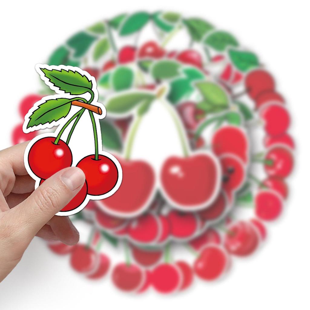 50 Cherry Doodle Cartoon Fruit Stickers - Waterproof DIY for Phone Cases & Suitcases