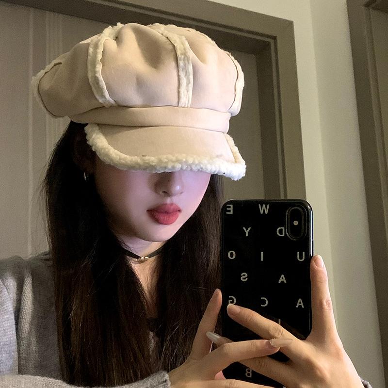 Suede beret children autumn and winter retro versatile duck tongue painter hat thickened warm face small octagonal hat