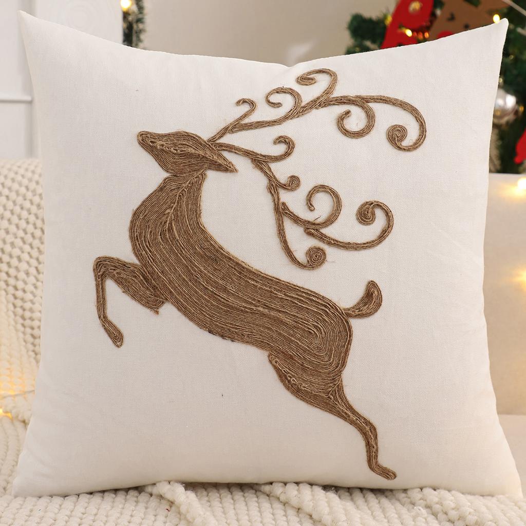 Embroidery Throw Pillow Cover Christmas Decoration Canvas Christmas Tree Reindeer Snowflake Winter Farmhouse Home Sofa