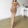 Autumn New Women's Solid Color Slim High Waist Fashion Round Neck Long Sleeve Sheer Dress