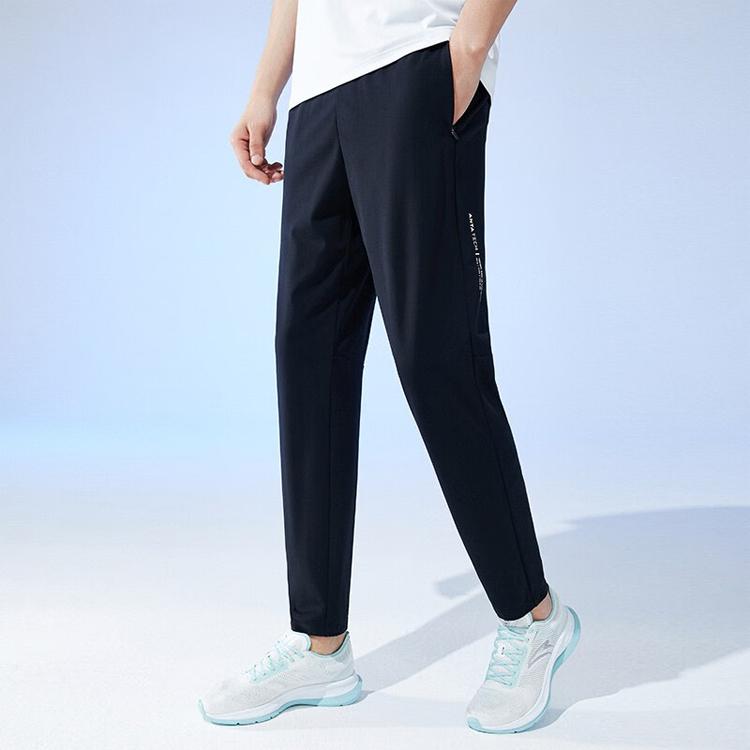Anta Training Series Solid Color Logo Straight Leg Casual Pants Men Bottoms Black 152327309-1