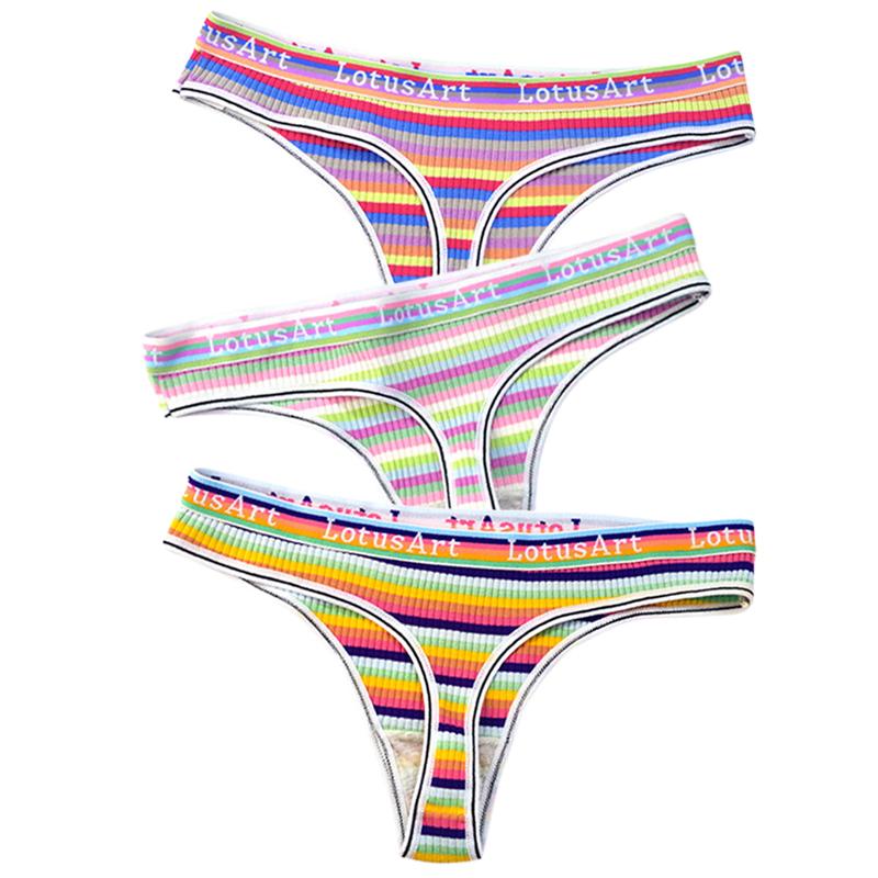 YOUULAR 3 Teile/los Mode Frauen Baumwolle Nahtlose G-string Sexy Bunte Gestreifte Dessous Höschen Thongs Weibliche Unterwäsche Dessous M-XL
