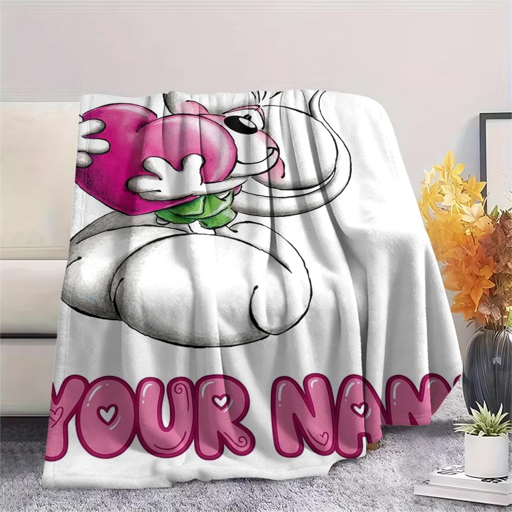 1PC Custom Name Diddl Patterned Flannel Blanket Suitable For All Seasons for Home Decor Warmth and Comfort Gifts Holiday Present