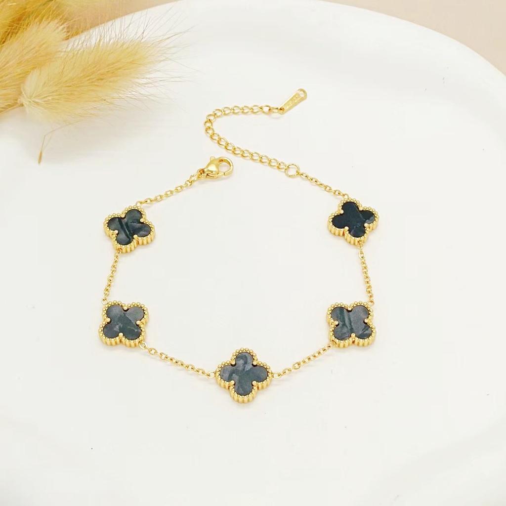 Gold-Plated Stainless Steel Four-Leaf Clover Bracelet - 13mm, Fashionable Color-Retention Jewelry