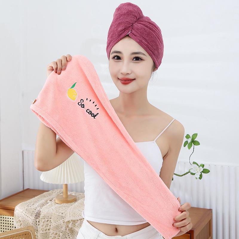 Absorbent Coral Fleece Hair Cap – Thick Double-Layer Shower Cap with Cute Embroidery for Hair Care