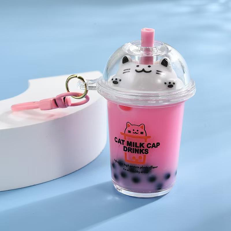 1/5Pcs Cat's Pearl Milk Tea Keychain Sand Bottles Car Key Chains Creative And Cute Milk Tea Cups Pendant Bag Decoration