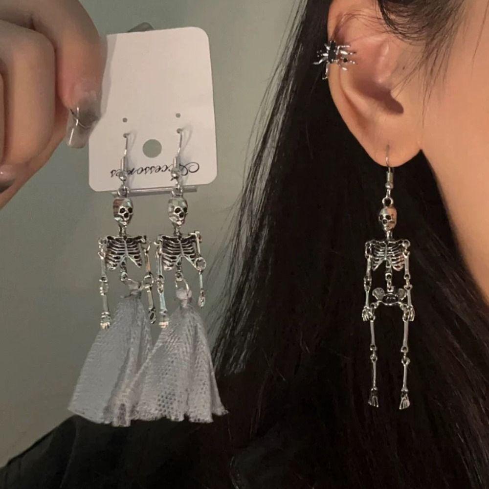 Zinc Zinc Alloy Halloween Earrings Hip Hop Imitation Human Bone Earrings Pierced Skeleton Earrings  Halloween