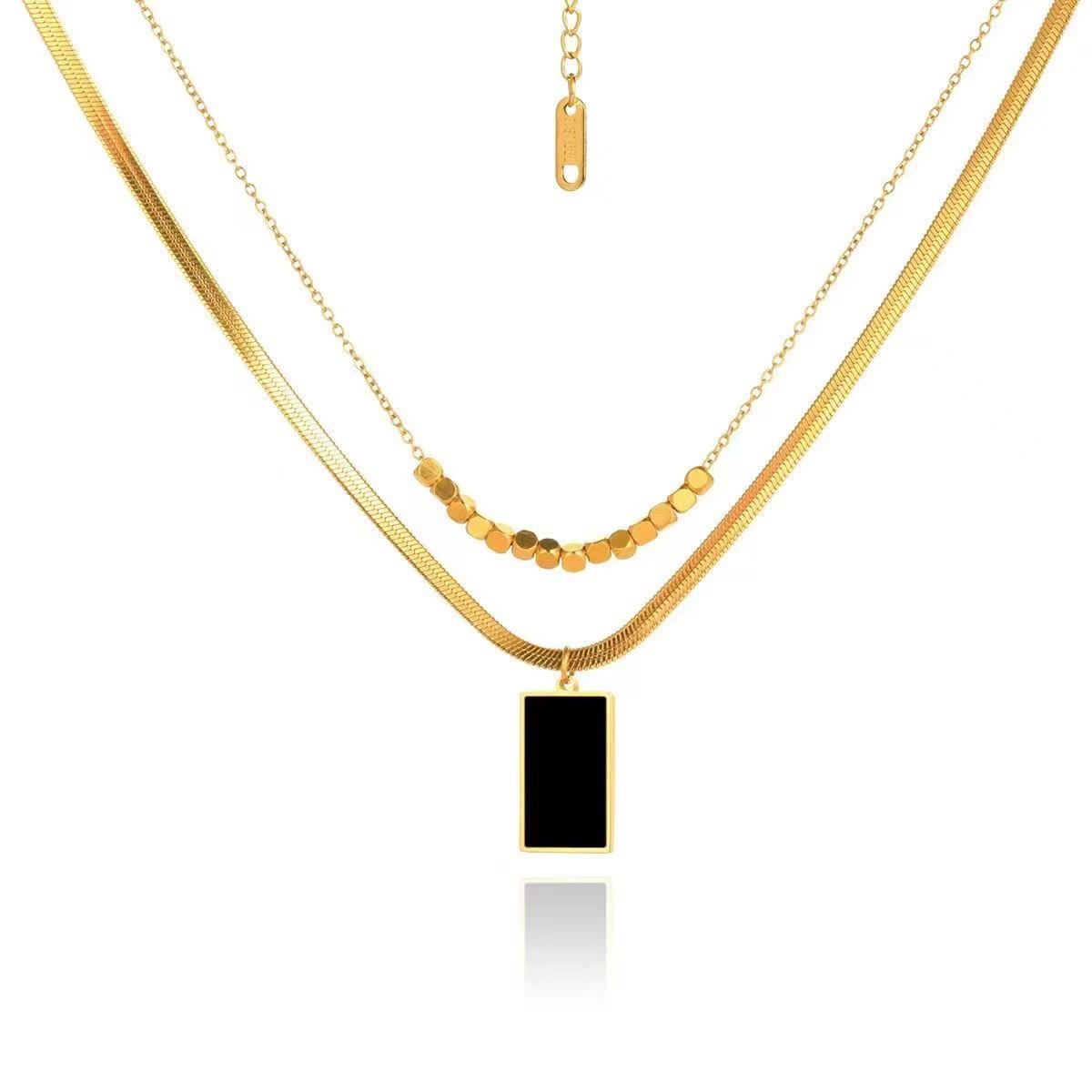 

Shifang brand double-layer stacked collarbone chain new temperament versatile titanium steel non-fading necklace women s accessories