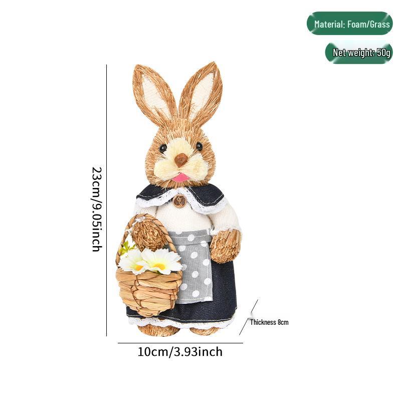 Handmade Easter Grass Rabbit Ornament - Cute Simple Decor for Desktop, Window Displays, and Kindergartens