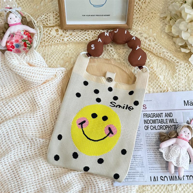 Ins Original Knitted Mobile Phone Bag, Convenient Storage, Student Cute Cartoon Messenger Bag