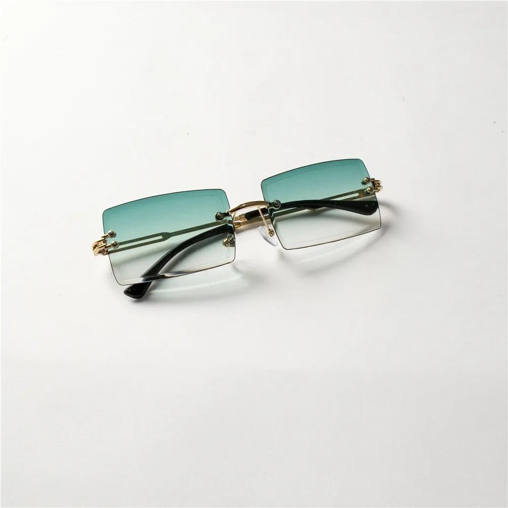 5PCS Fashion Rimless Sunglasses Women Trendy Small Rectangle Sun Glasses Summer Traveling Style Brown Shades for Men