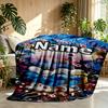 Custom Name Personalized Blue Smurfs Print Blanket, Home Decor, Bedroom, Sofa, Camping, Couch, Gifts for Birthday Christmas