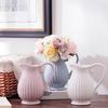 European Style White Porcelain Ceramic Flower Pot Bottle, White Gray, Blue Pink,Can Store Water Splashes, Flower Home Decoration