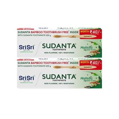 SUDANTA Shuddhta Ka Naam Ayurvedische Kräuterzahnpasta Mit Bambuszahnbürste Kostenlos Innen - Ganz Natürlich, Bakul & Mehr - 200G (Packung mit 2)