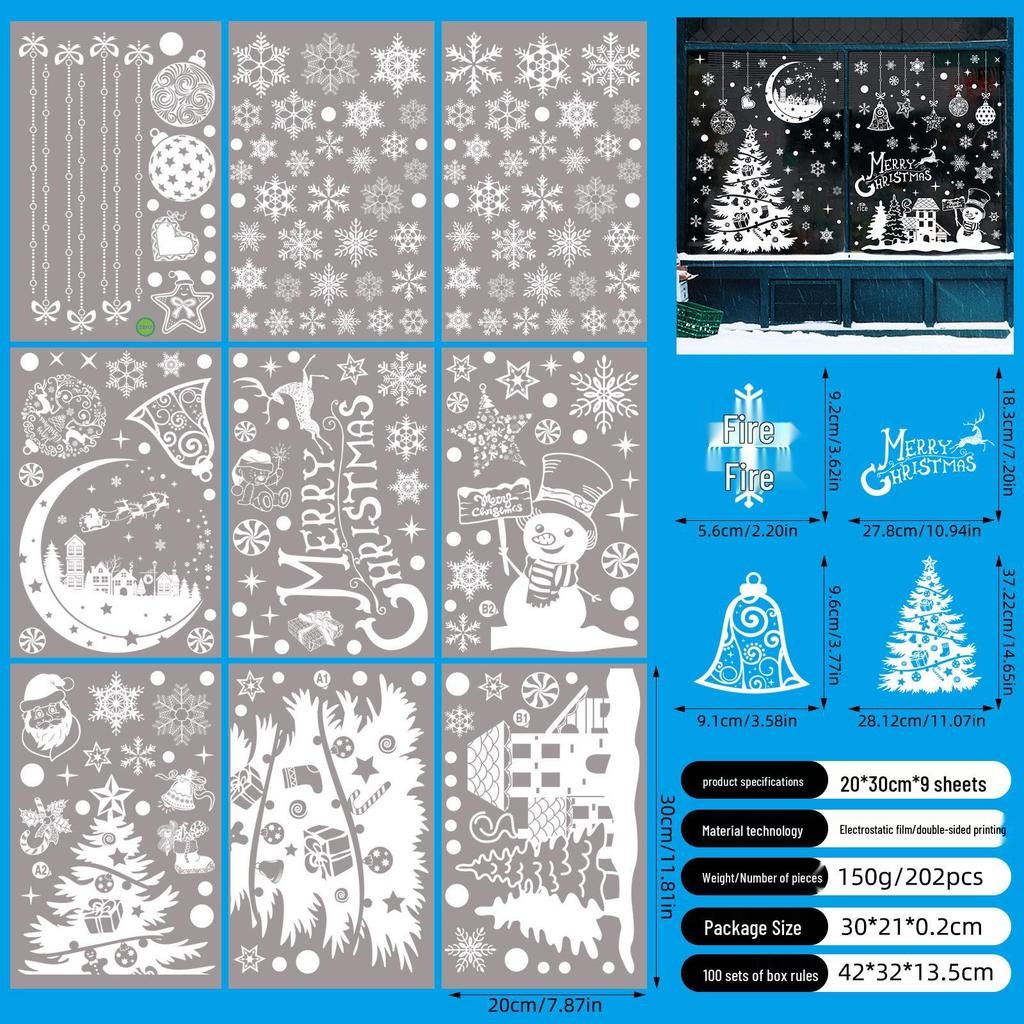 Christmas Snowflake and Reindeer Wall & Window Stickers - Static Santa Claus Decor for Refrigerator and Shops