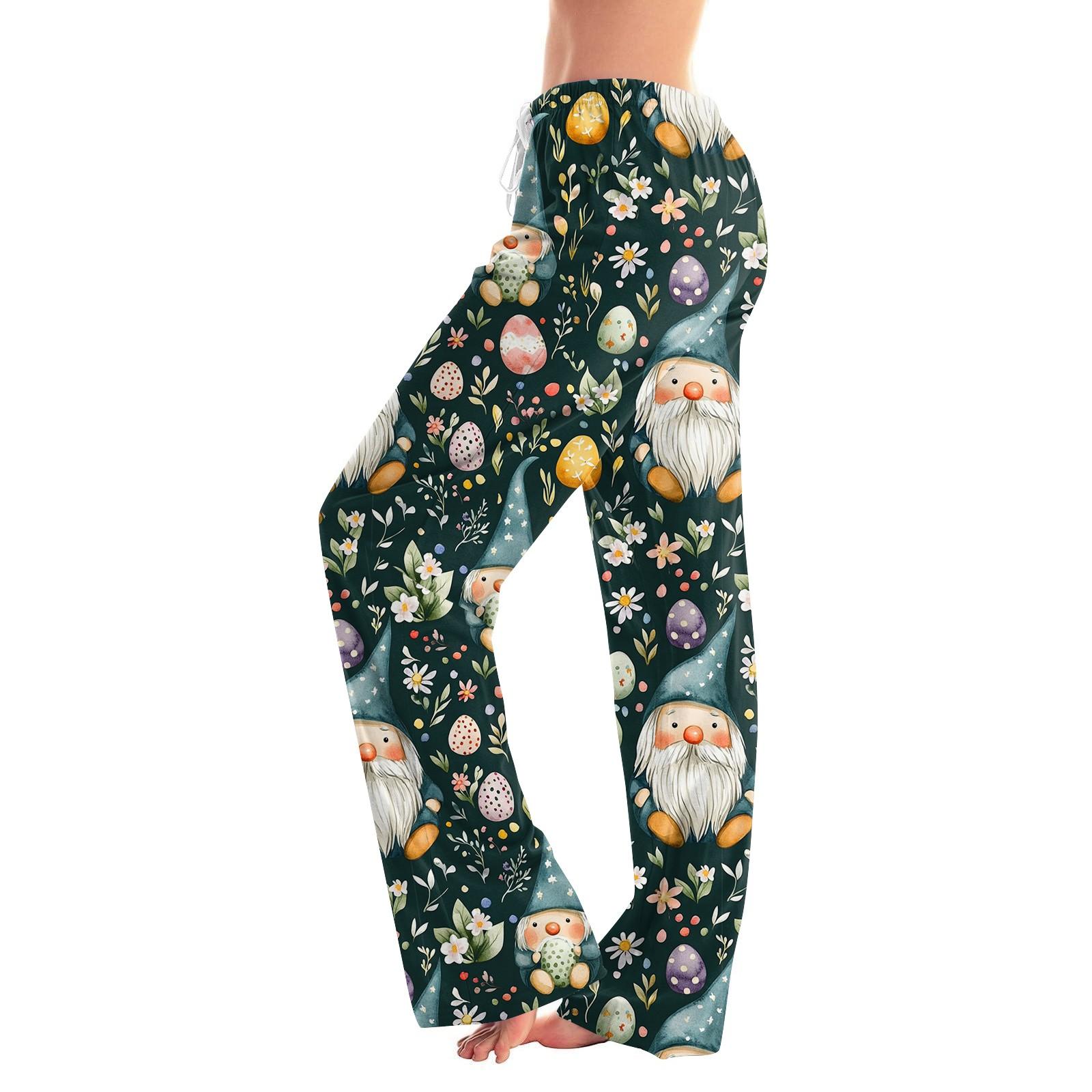 

Женские повседневные прямые брюки с принтом пасхального яйца Домашние повседневные брюки XL