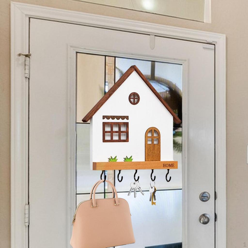 Wooden Key Holder Coat Hanger 5 Hooks Porch Sturdy Wall Mounted Office Home Entryway Hallway Indoor