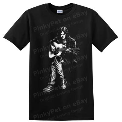 T-shirt Silhouette de Guitariste Neil Young Fan de Musique Rock Classique Tee de Concert Art