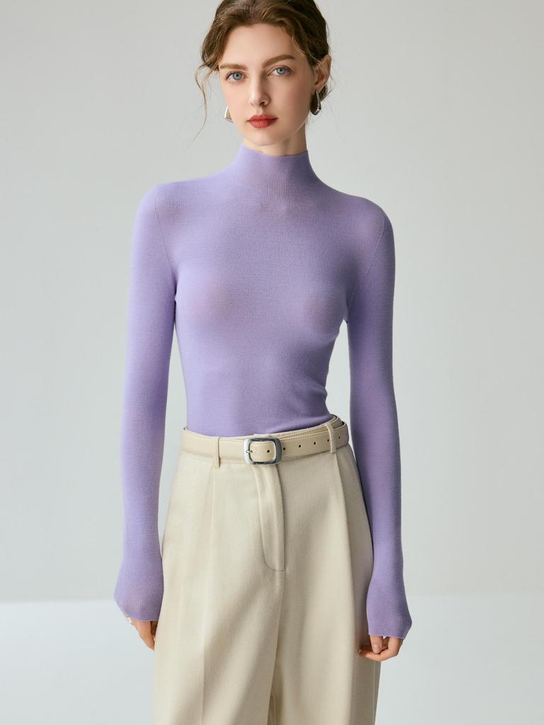 Women's Slim-Fit Wool High-Neck Sweater - Solid Color, Long Sleeve, Autumn/Winter Style