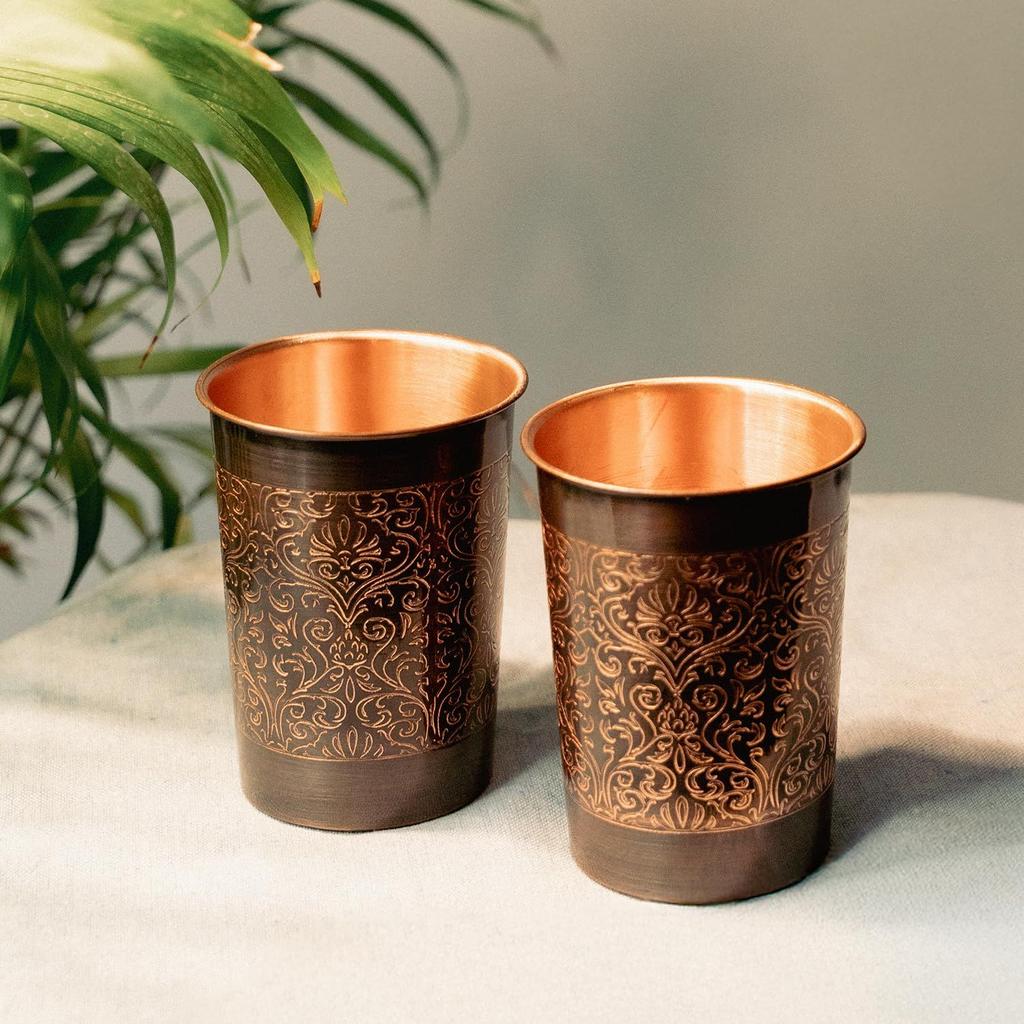 Pure Copper Water Bottle with Glass Set | Antimicrobial, Antioxidant & BPA Free, Boosts Immunity, Support Digestive Health (950 Ml 2x 300ml)