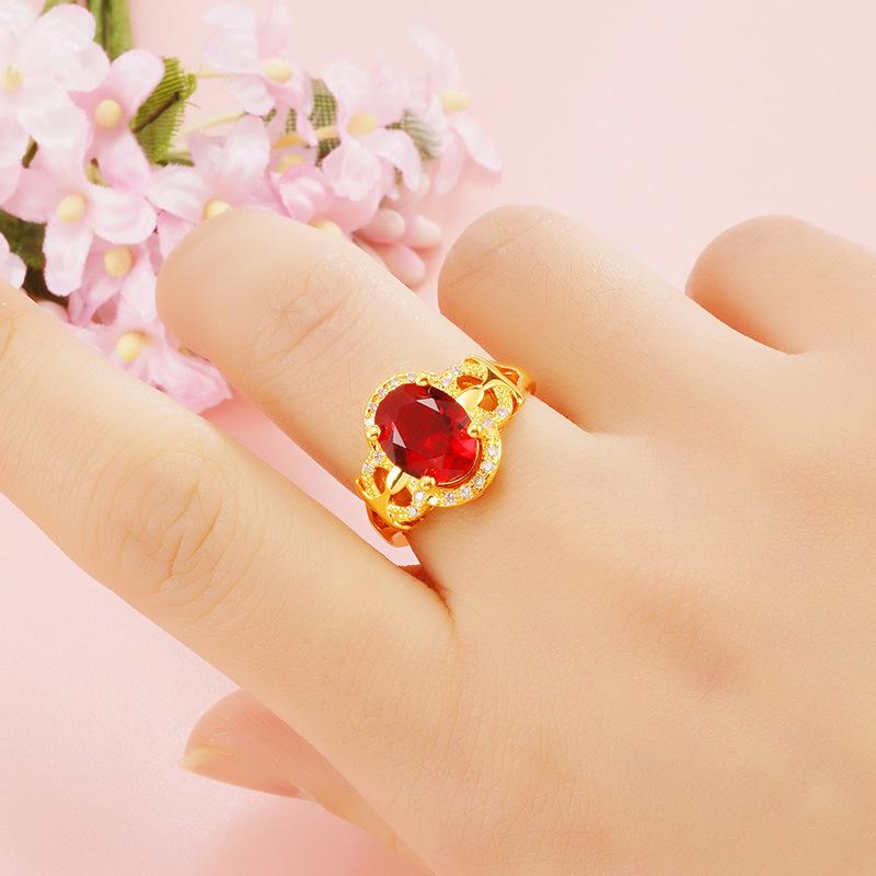 Anello da donna in ottone placcato oro 18 carati con tormalina imitazione e cristalli di zircone