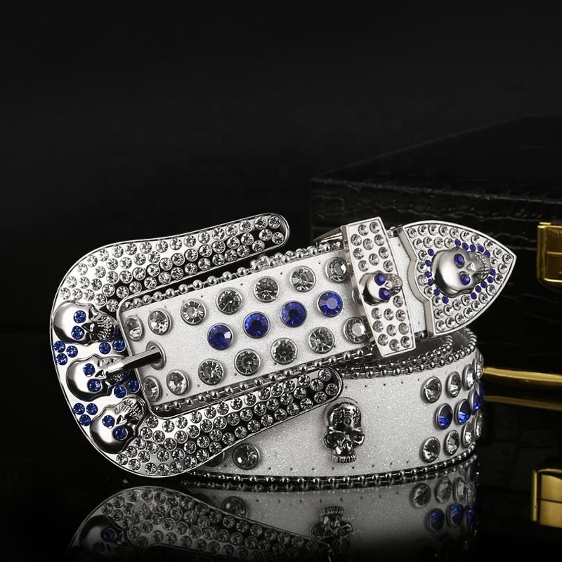 Western Leather Belt With Rhinestone BB SIMON CrystalBelt Buckle Cotton OEM Customized Pcs Color