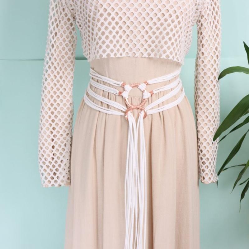 Adjustable Crossing Design Belt For Lady And Women Faux Leather Unique Charm Rope Waist Strap With Metal Clasp