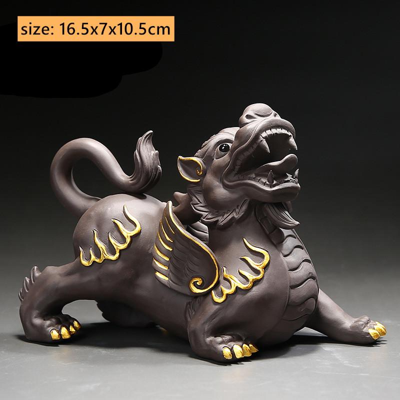 Purple Clay Pixiu Tea Pet Hand-traced Gold Animal Model Ornaments Office Home Tea Accessories Feng Shui Fortune Decoration