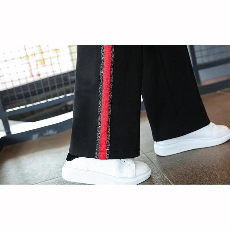 Spring Autumn Women's Student Wide Leg Straight Pants High Waisted Loose Thin Elastic Waist Trousers