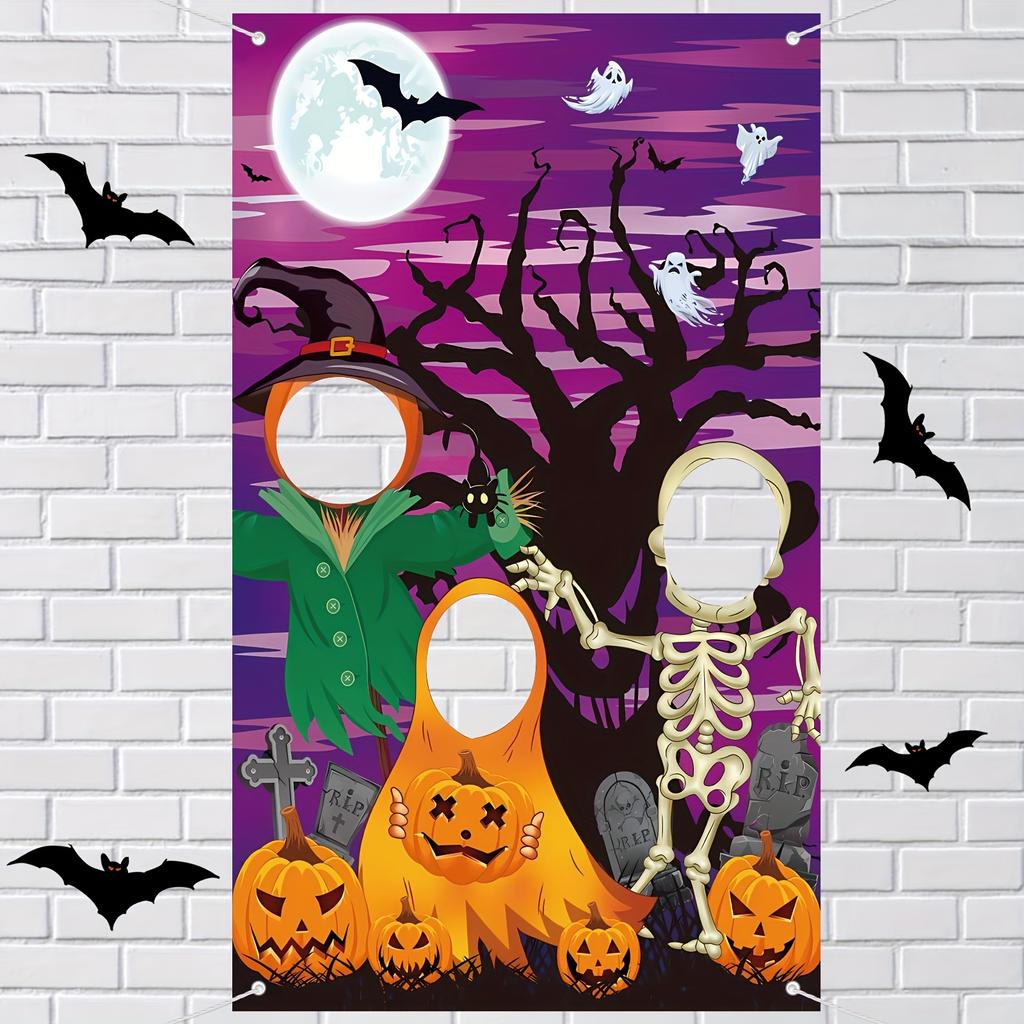 1pcs Halloween Fun Photo Background Cloth Pumpkin Skeleton Witch Halloween Party Decorative Props Fun Party Decoration Gift 2025