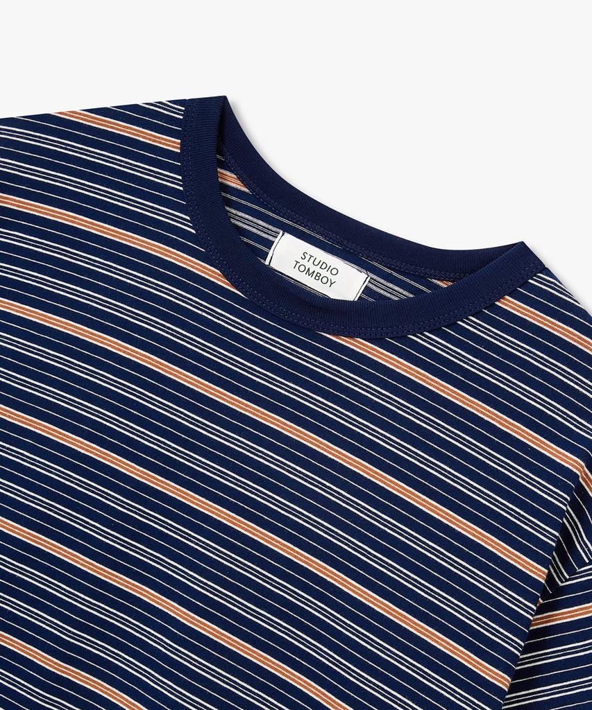 STUDIO TOMBOY Multi Stripe Crop Short Sleeve T-Shirt_Navy 9176222991