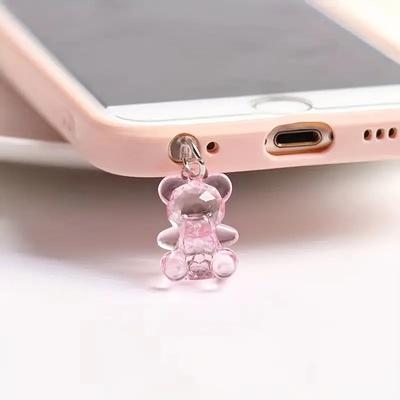 Phone Dust Plug Charm Kawaii Acrylic Bear Jack Dust Protection Stopper Anti Dust Cap Charge Port Plug For Phone
