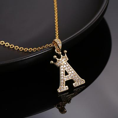 Κολιέ γράμμα Rhinestone Crown μενταγιόν με ρυθμιζόμενη αλυσίδα Γυναικείο κολιέ