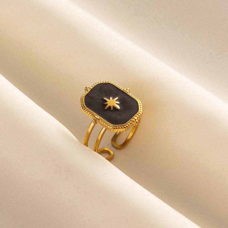 Balck Enamel Gold Plated Heart Fire Evil Eye Stainless Steel Ring Vintage Finger Jewelry Sun Moon Star Rings For Women Men Bague