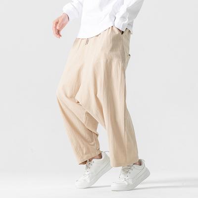 2024 Men Drop Crotch Trousers Cotton Linen Pants Men Soild Color Harem Pants Baggy Casual Oversize Loose Joggers Wide Leg Pants Yoga Hip Hop
