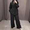 Damen 2-teiliges Set Mode Büro Dame Baumwolle Leinen Langarm Lässig Locker Weitbeinige Hose Anzug Frühling Herbst Damen Sets