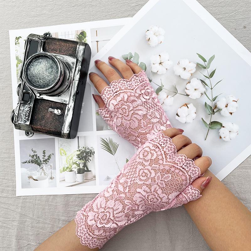 38Styles Hollow Lace Flower Fishnet Fingerless Gloves Elegant Sun Protection Women Mesh Dance Wedding Mitten Hand Decoration