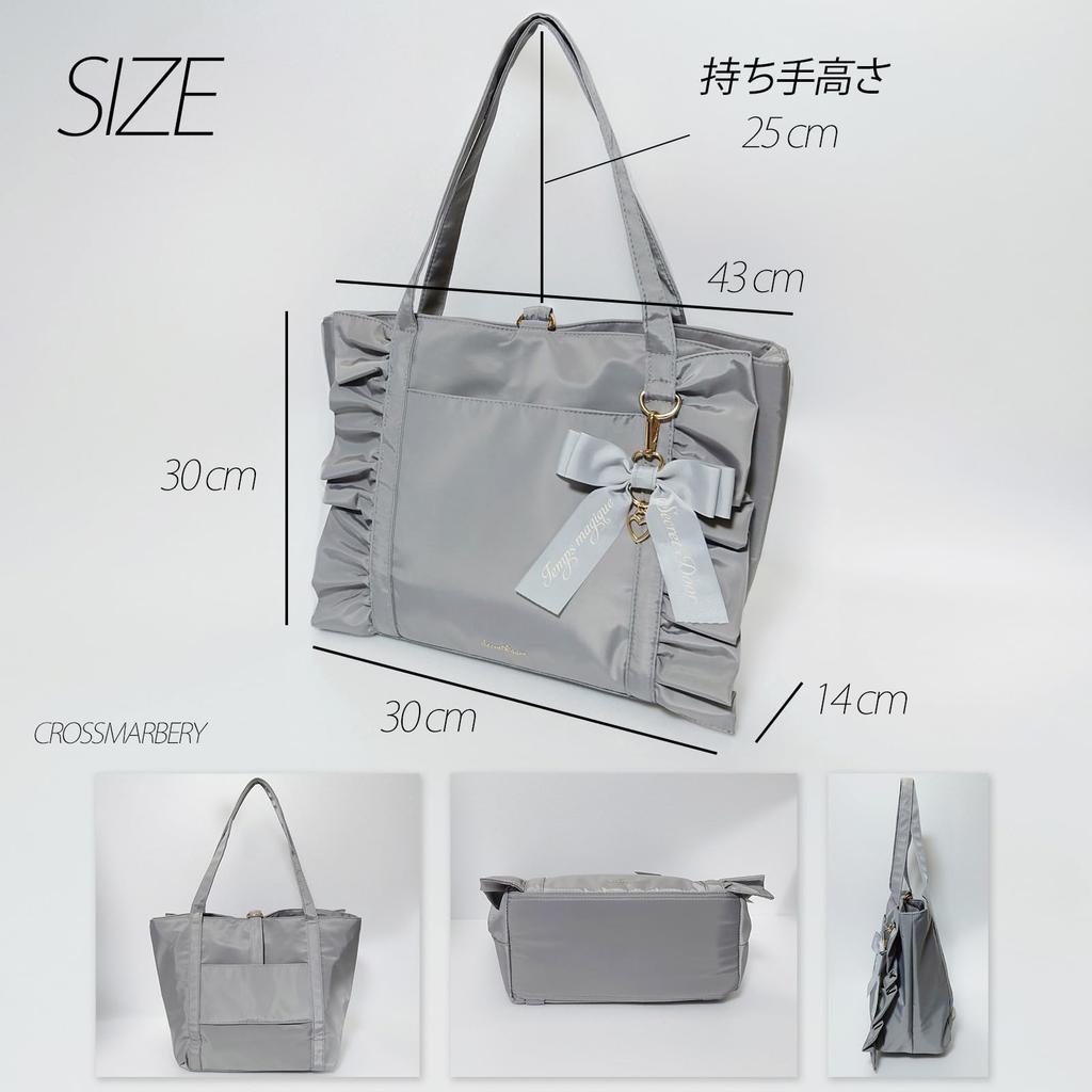 Crossmarberry Ribbon Tote Bag, A4 Size, Women's, Large, Lightweight, Frilled, Shoulder Bag, Handbag, Carry-on, Large Capacity, Perfect for Commuting,