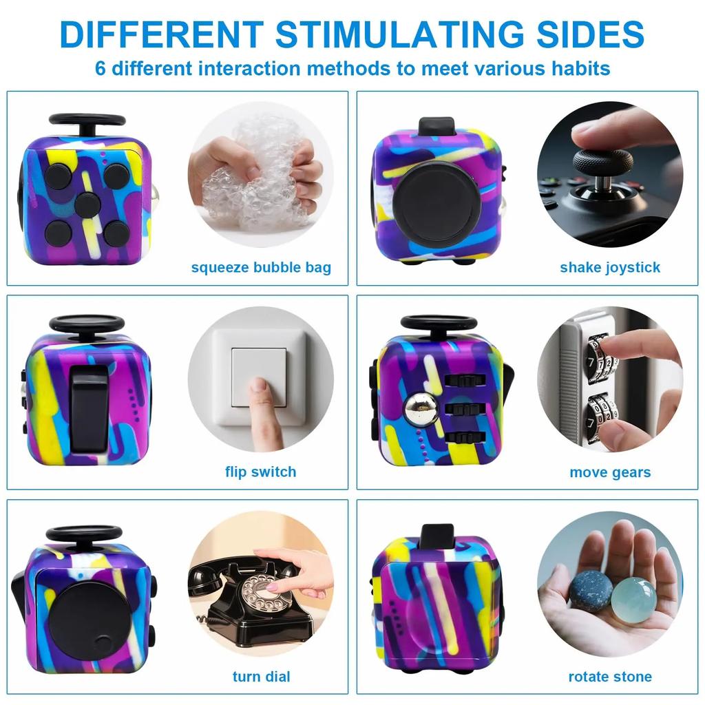 6-In-1 Fidget Cube Antistress Hand Spinner Decompression Toy For Autism Adhd Anxiety Sensory Toys For Stress Relief Toys