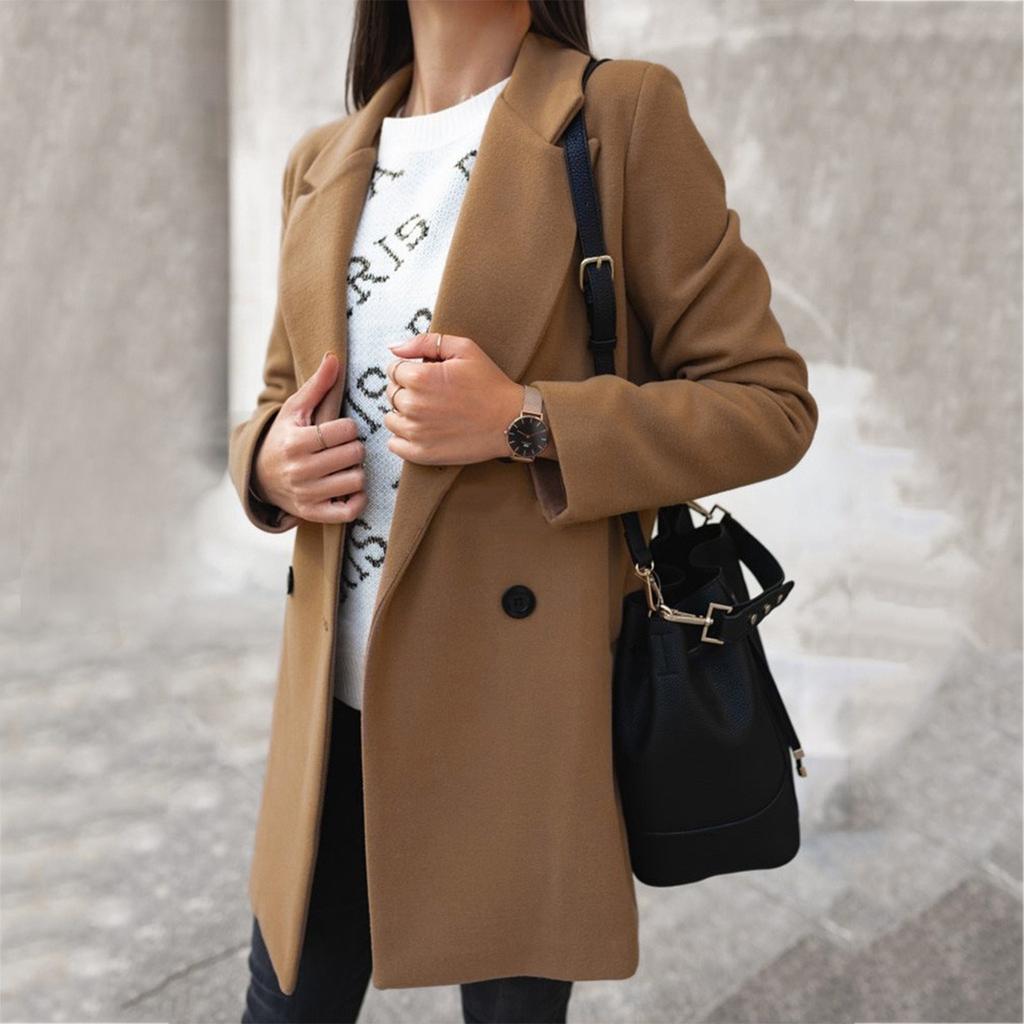 Fashion Women's Long Sleeve Double Breasted Tweed Collar Loose Tops