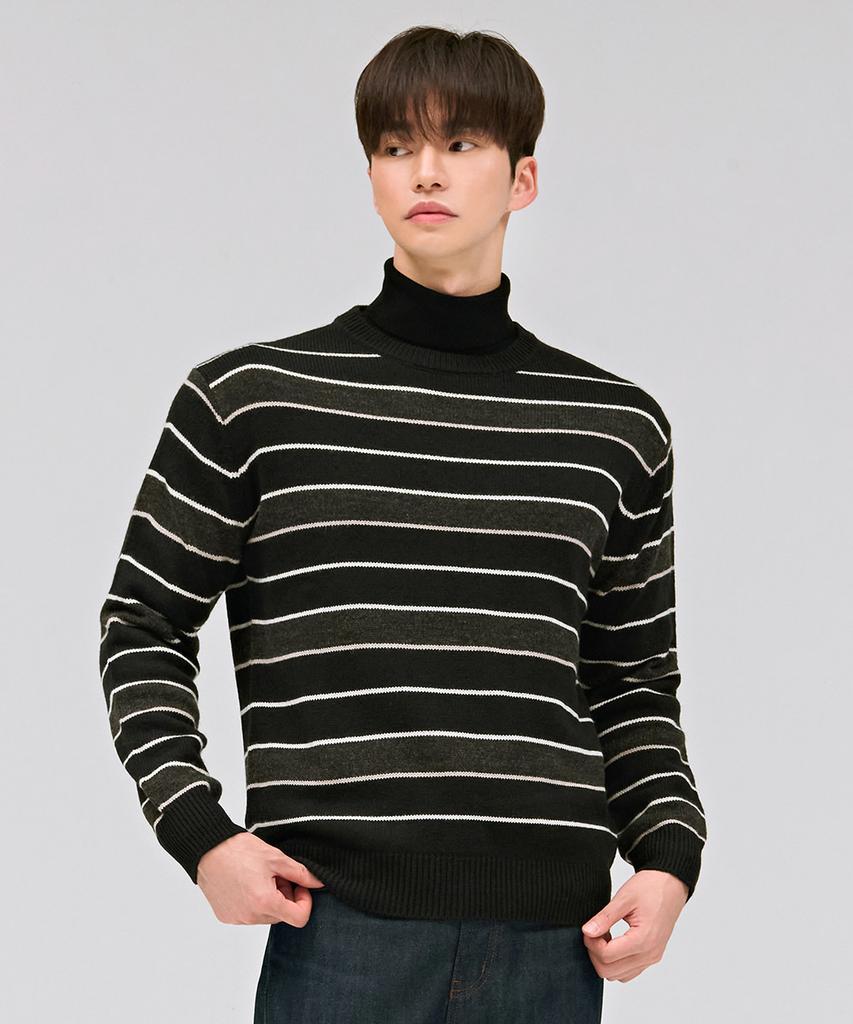 CHASECULT Men'S Striped Round Sweater - Black