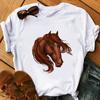 Horse Head Print Women T Shirt Aesthetic Art Short Sleeve Clothing Female T-Shirt Harajuku Graphic Clothing Women's Top