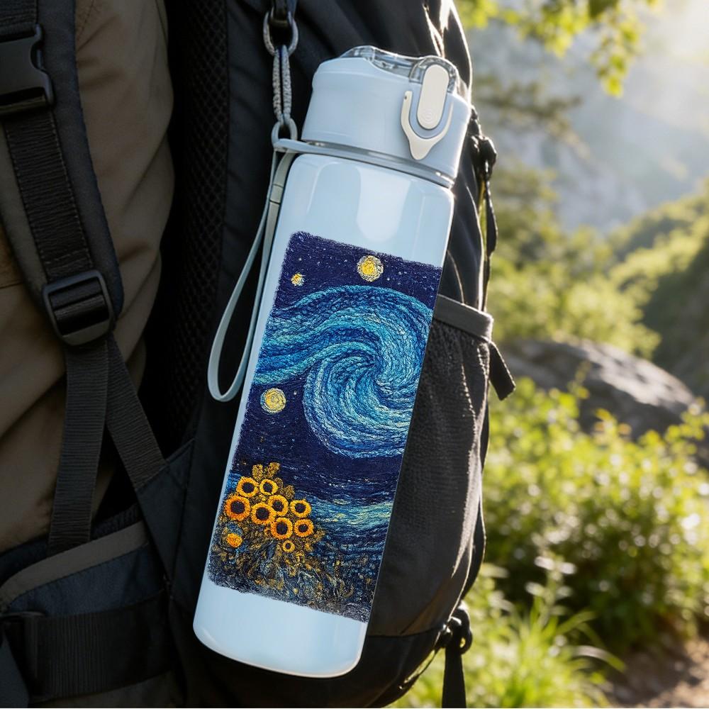 1PC Starry Night Van Gogh Famous Painting Print 750ml Color Plastic Sports Water Bottle Leakproof Flip Straw Lid Suitable for Sports Office Home Use
