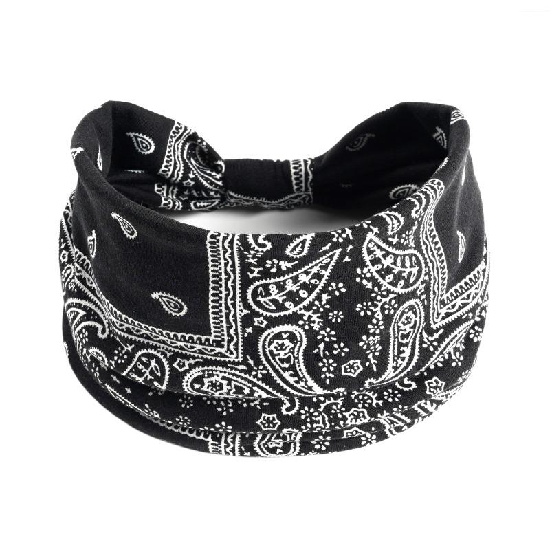 

New Bohemian Style Elastic Hair Bands Sweat Absorption Yoga Motion Women Headwear Print Vintage Unisex Scrunchies Yoga Headband чёрный