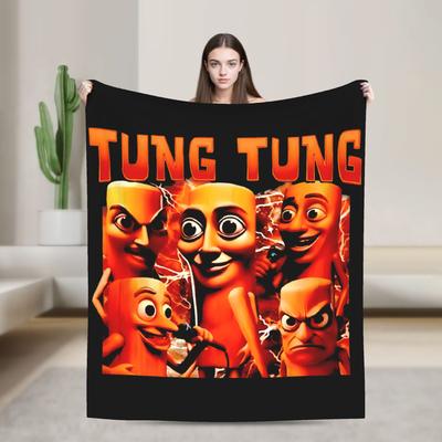 Tung Tung Tung Sahur Blanket Cover Flannel Italian Brainrot Meme Lightweight Thin Throw Blanket for Outdoor Travel Bedroom Quilt