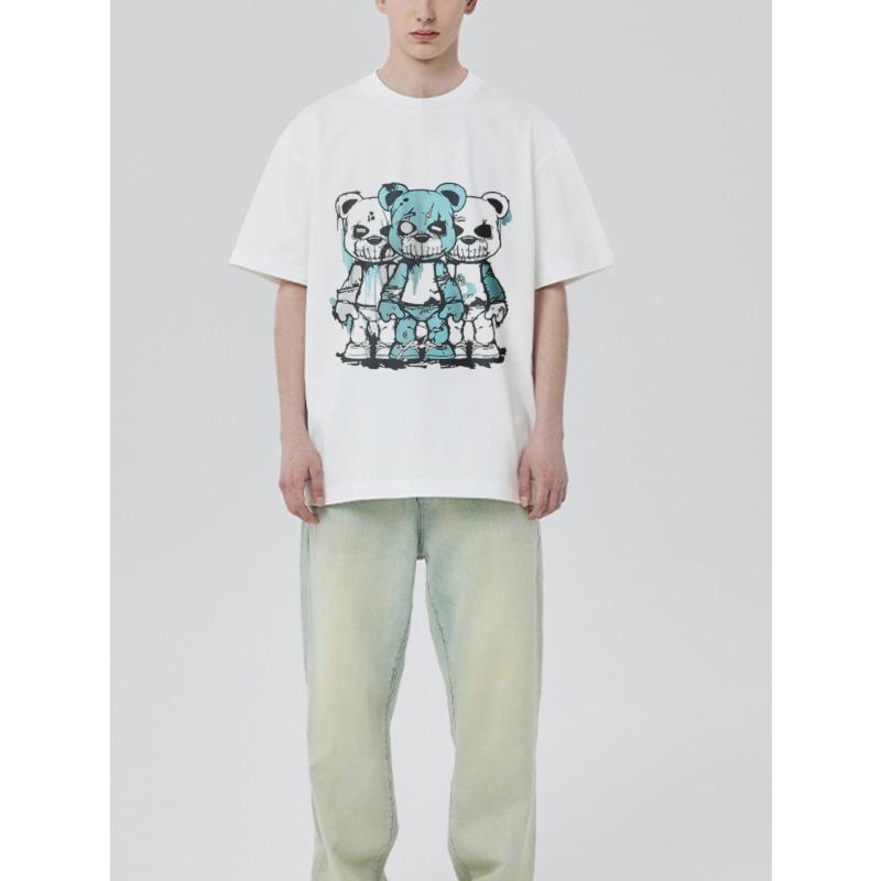 Crewneck T Shirt White Three Bear Cartoon Print Streetwear Casual Wear