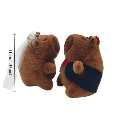 Kawaii Capybara Wedding Plush Toy Cute Cartoon Couple Keychain Bride and Groom Fluffy Doll Bag Decoration Car Key Ring Girl Gift