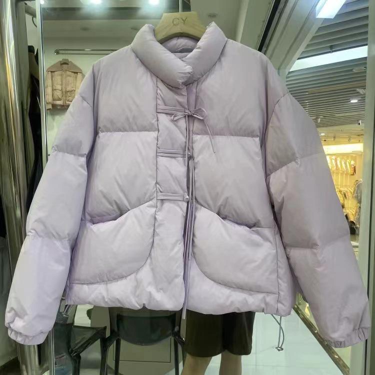 2024 Chinese Style Retro Frog Button Warm Down Cotton Jacket for Women