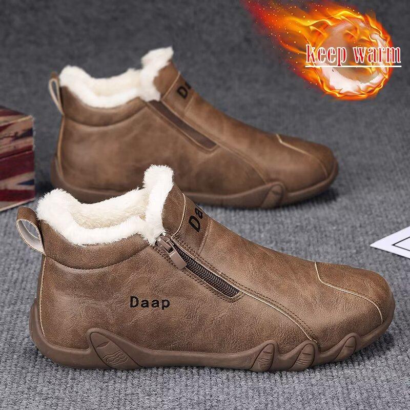 Men's Velvet Cotton Shoes Warm Cotton Boots Snow Boots Casual Leather Shoes Workwear Shoes Outdoor Hiking Shoes Dirt Resistant and Waterproof Boots